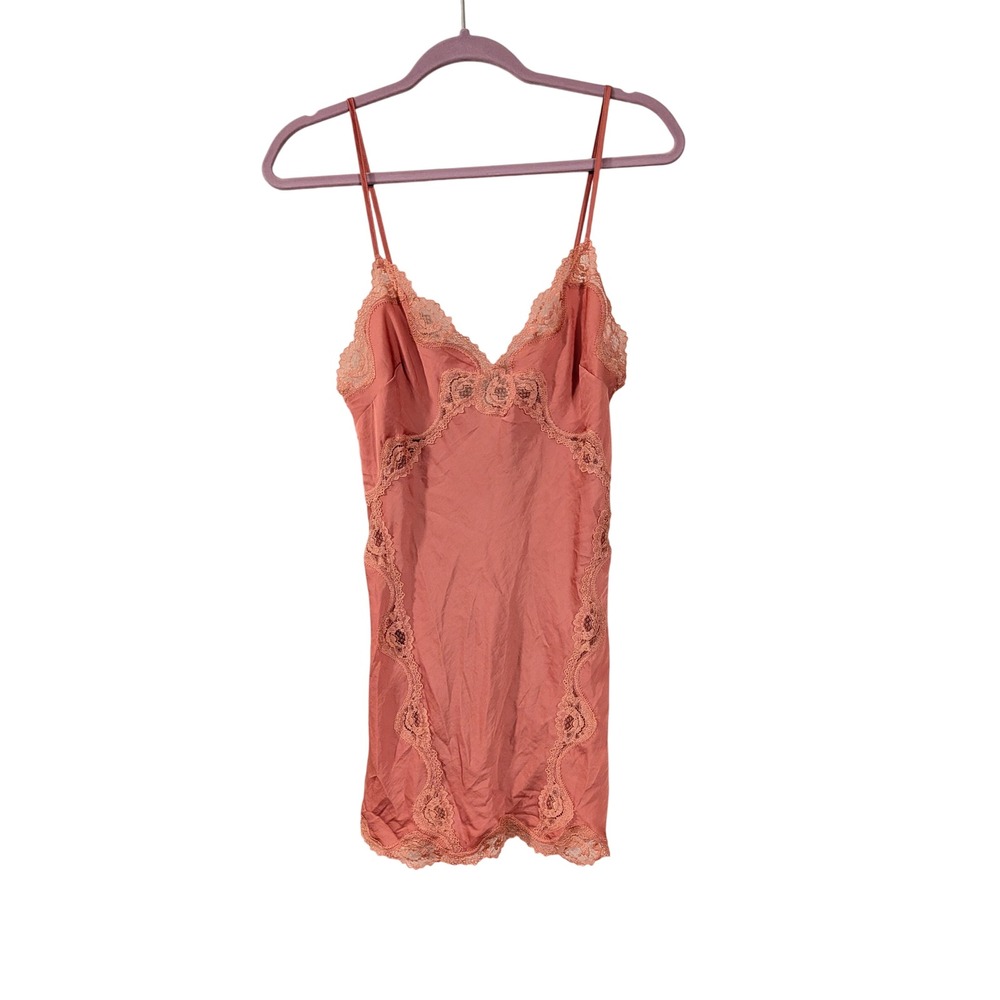 Victoria's Secret Slip Dress Womens XS Pink Lace Trim Satin Chemise Nightgown